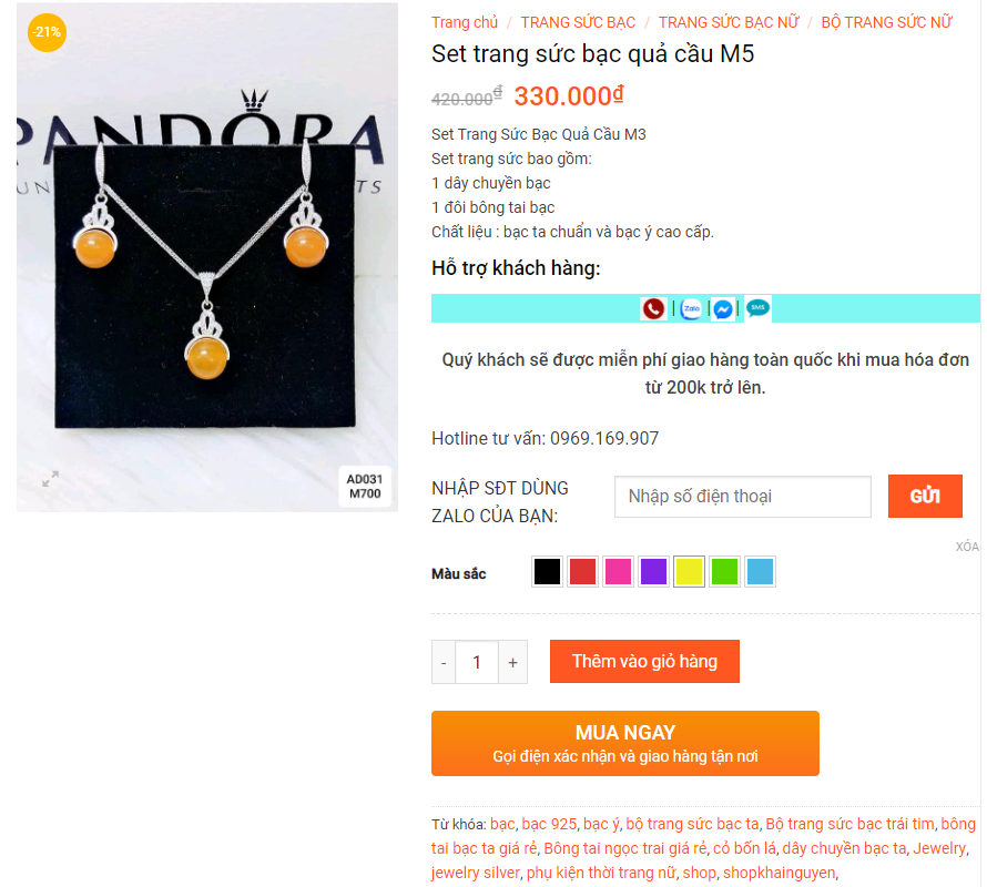 Hướng dẫn đặt hàng online tại Trang sức bạc Khải Nguyên