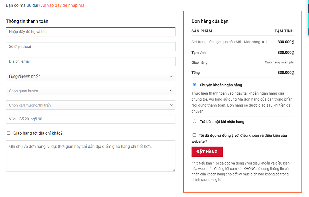 Hướng dẫn đặt hàng online tại Trang sức bạc Khải Nguyên